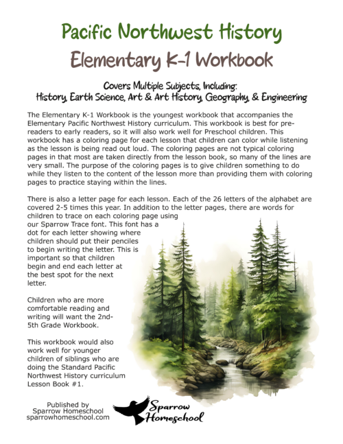 Pacific Northwest History Elementary K-1 Workbook Back Cover